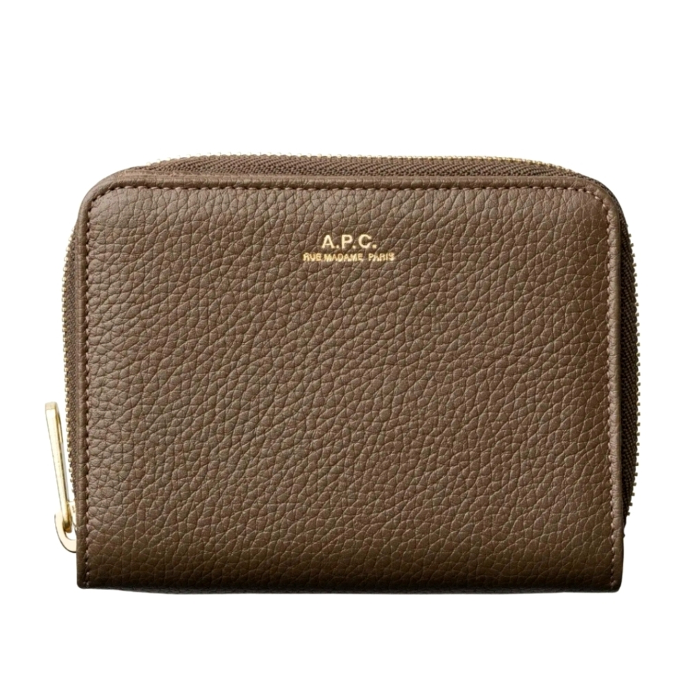 A.P.C. Taupe Emmanuelle Compact Leather Wallet with Gold Accents